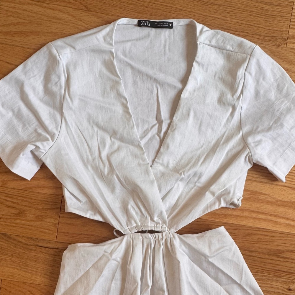 Zara Woman Cut Out Poplin Summer Mini Dress White Sundress Size Small - Picture 6 of 10